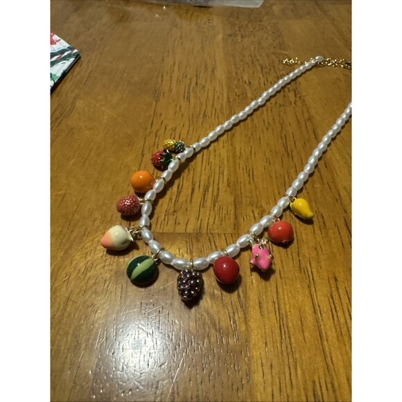 Piper K Fruit Necklace Charms Gold Tone Beaded Pearl Colorful Hand Painted NWOB - Picture 5 of 8